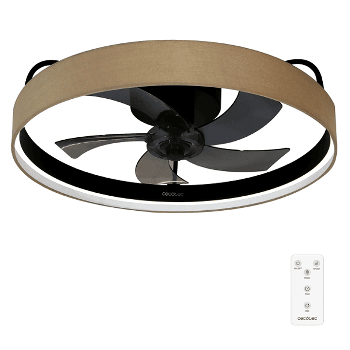 Cecotec EnergySilence LampAero 650 Beige Design Ventilador de Techo con 5 Aspas y Luz - 20W - Tulipa de Tela - 3 Tonos LED - Temporizador - 6 Velocida 1
