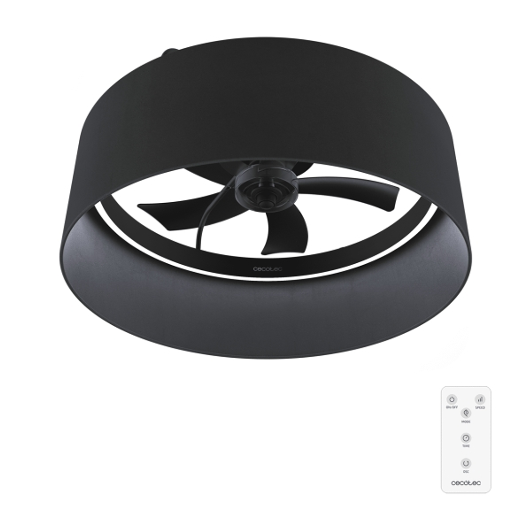 Cecotec EnergySilence LampAero 650 Black Design Ventilador de Techo con 5 Aspas y Luz - 20W - Tulipa de Tela - 3 Tonos LED - Temporizador - 6 Velocida 1