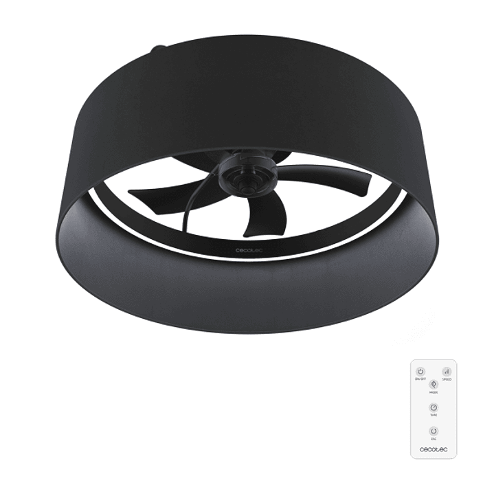 Cecotec EnergySilence LampAero 650 Black Design Ventilador de Techo con 5 Aspas y Luz - 20W - Tulipa de Tela - 3 Tonos LED - Temporizador - 6 Velocida 1