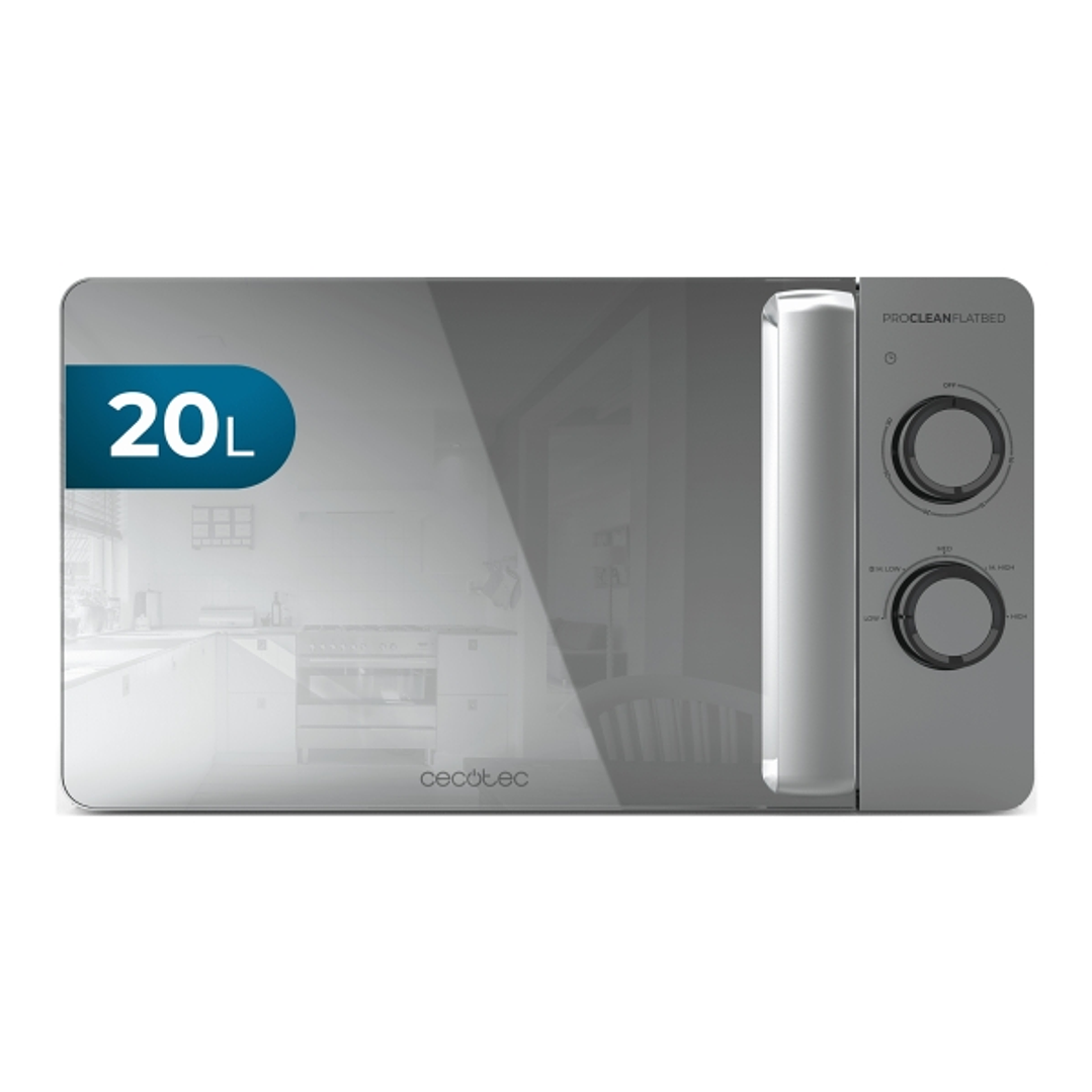 Cecotec Proclean 3060 Flatbed Mirror Microondas sin Plato - 700W - Capacidad de 20L - Revestimiento Ceramico - Temporizador - Espejo Metalizado - Tecn 1