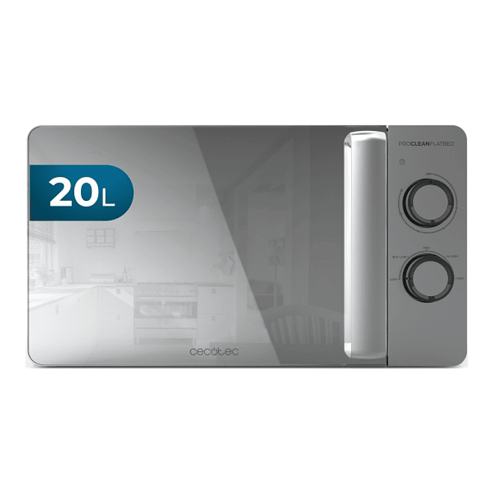 Cecotec Proclean 3060 Flatbed Mirror Microondas sin Plato - 700W - Capacidad de 20L - Revestimiento Ceramico - Temporizador - Espejo Metalizado - Tecn 1