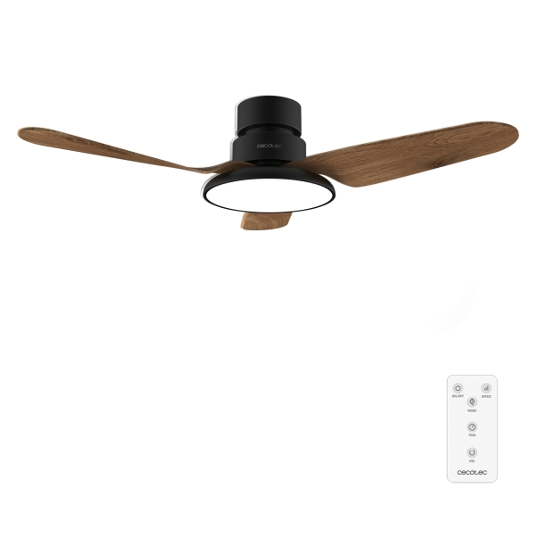 Cecotec EnergySilence Aero 5200 Light DarkWood Ventilador de Techo con 3 Aspas de Madera y Luz - 40W - Diametro de 43