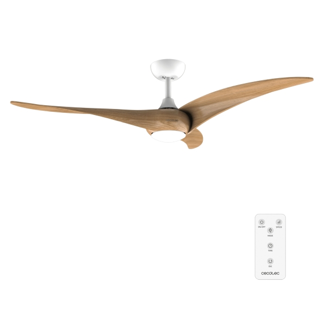 Cecotec EnergySilence Aero 5295 WhiteWood Ventilador de Techo con 3 Aspas de Madera y Luz - 40W - Diametro de 54