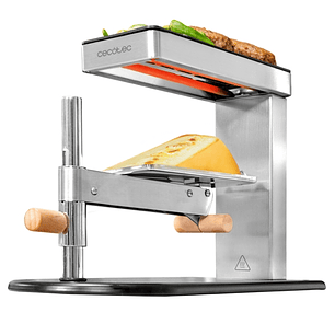 Cecotec Cheese and Grill 6000 Inox Raclette con Funcion Grill - 600W - Incluye Espatulas de Madera - Acero Inoxidable - Termostato - Parrilla Antiadhe