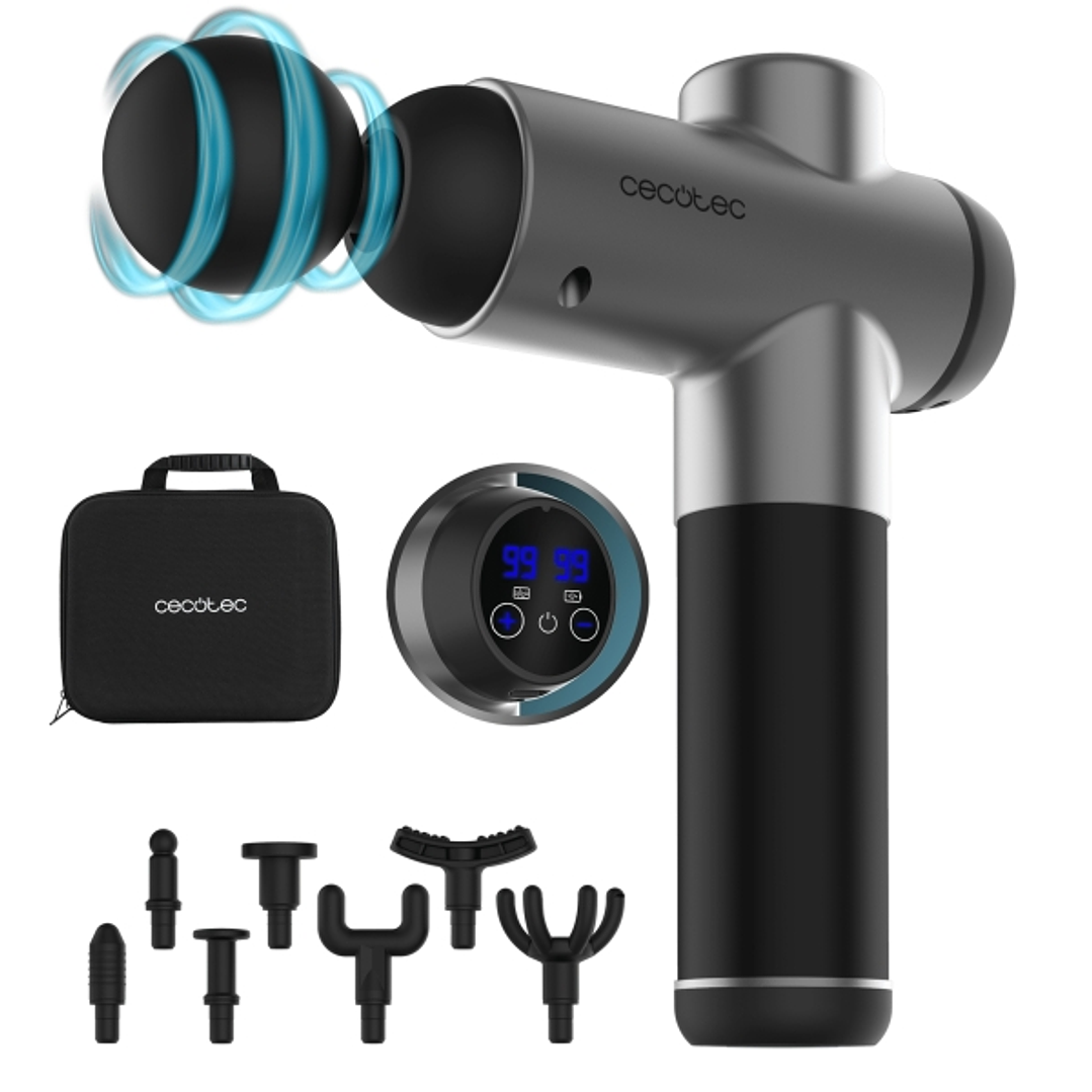 Cecotec SkinCare Massage Full Recovery Pistola de Masaje - LCD - Intensidad Ajustable - Relaja Musculos y Mejora Circulacion - 8 Cabezales Intercambia 1