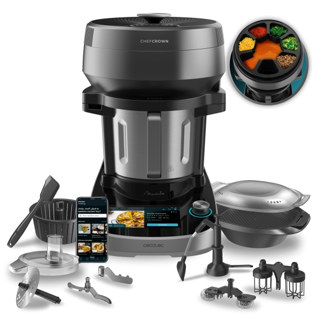 Cecotec Mambo CooKing Unique Robot de Cocina con Dispensador de Alimentos - 2200W - Multifuncion - Funciones y Recetas Guiadas - Jarra Unique de 4.5L  1