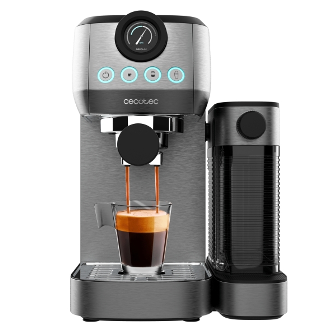 Cecotec Power Espresso 20 Steel Pro Latte Cafetera Expresso - 1350W - 20Bar - Calentamiento Rapido y Homogeneo - Deposito Leche 700ml - Deposito Agua  1