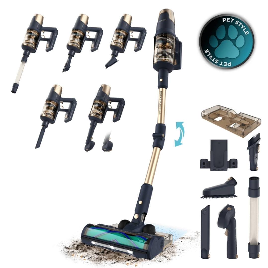 Cecotec Conga Rockstar 10500 Solar AquaPet Flex Aspirador Escoba Vertical sin Cable - 780W - 30kPa - Autonomia 100min - Cepillo Antienredos - Luz LED  1