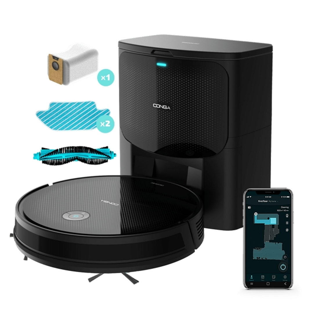 Cecotec Conga 2499 Ultra Home Titanium Robot Aspirador 3 en 1 con Base de Autovaciado - 2100Pa - Navegacion Giroscopica - Capacidad 3L - Control App - 1