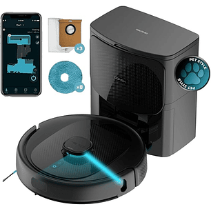Cecotec Conga 9590 Spin Revolution Ultra Power Home Robot Aspirador con Base de Autovaciado - 10kPa - Navegacion Laser - Autonomia 240min - Filtro HEP