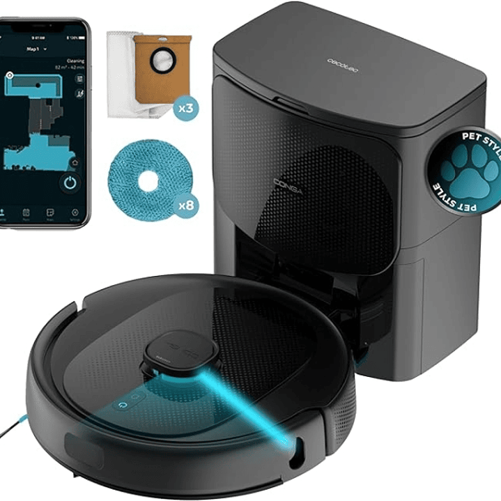 Cecotec Conga 9590 Spin Revolution Ultra Power Home Robot Aspirador con Base de Autovaciado - 10kPa - Navegacion Laser - Autonomia 240min - Filtro HEP 1