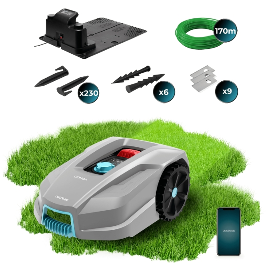 Cecotec Conga GrassHopper 800 Connected Robot Cortacesped Inteligente - Cobertura hasta 800m2 - Resistente al Agua IPX5 - Sensor de Lluvia - Ajuste de 1