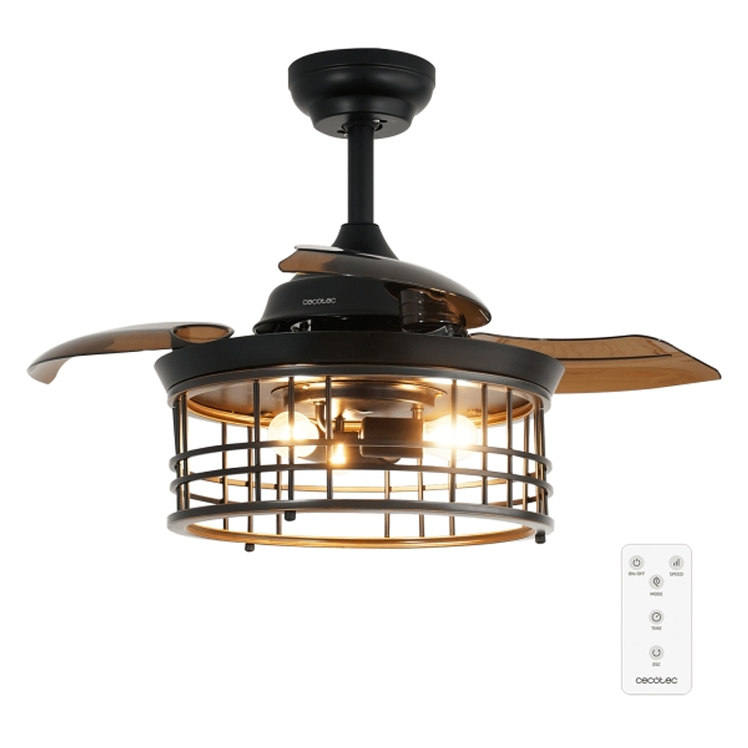 Cecotec EnergySilence Aero 3600 Invisible Metallic Style Ventilador de Techo con 3 Aspas y Luz - 25W - Aspas Retractiles - Diametro de 36