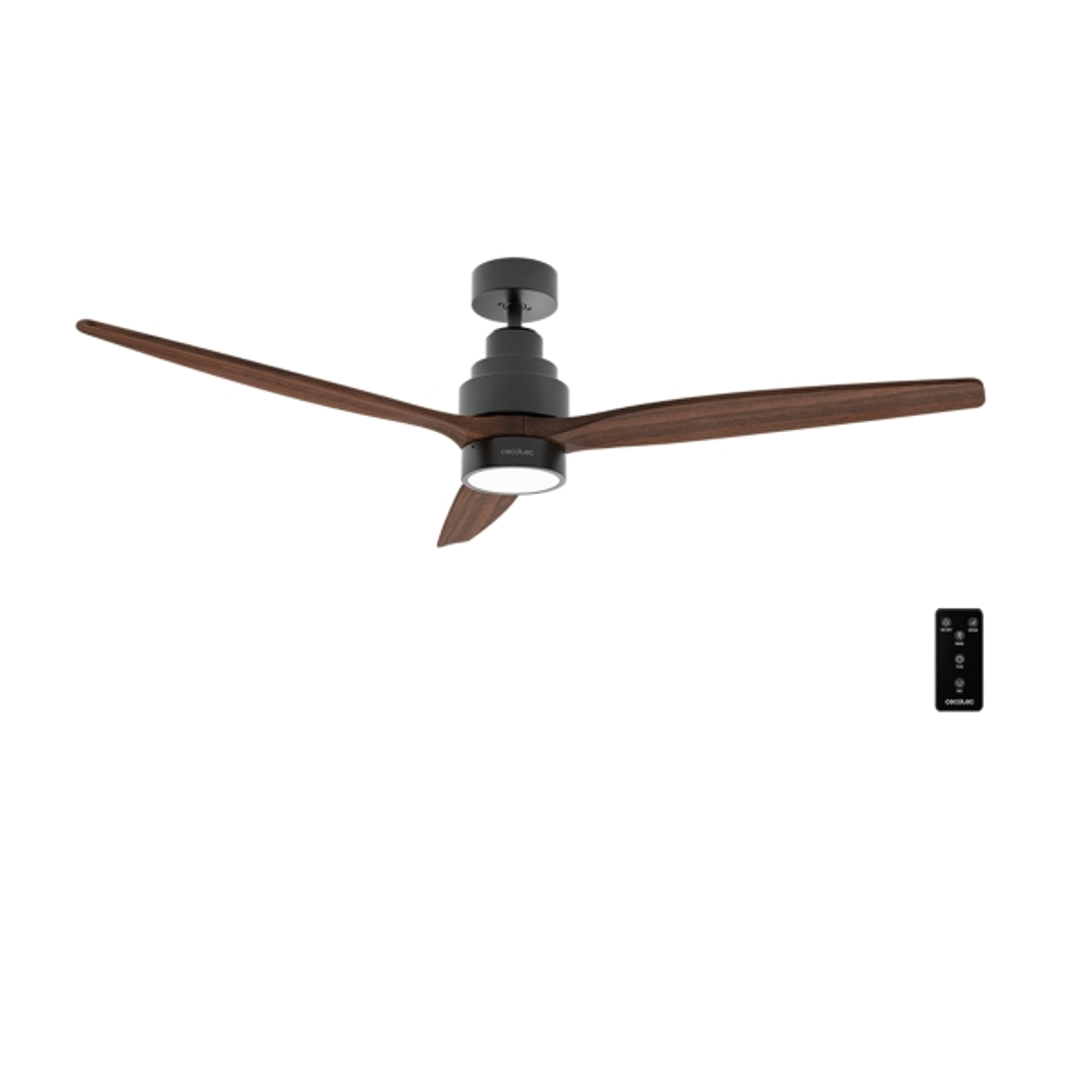 Cecotec EnergySilence Aero 5300 BlackandWood Design Ventilador de Techo con 3 Aspas de Madera y Luz - 40W - Diametro de 52