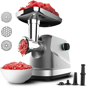Cecotec Crusher 1400 Steel Picadora de Carne Electrica - Potencia de 1360W - Accesorios Surtidos - Compacto y Manejable - Sistema de Seguridad - Facil