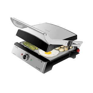 Cecotec Rock'nGrill Pro Parrilla Electrica - 2000W - Antiadherente - Placas Extraibles y Reversibles - Apertura 180º - Libre de PTFE y PFOA - Pinza - 