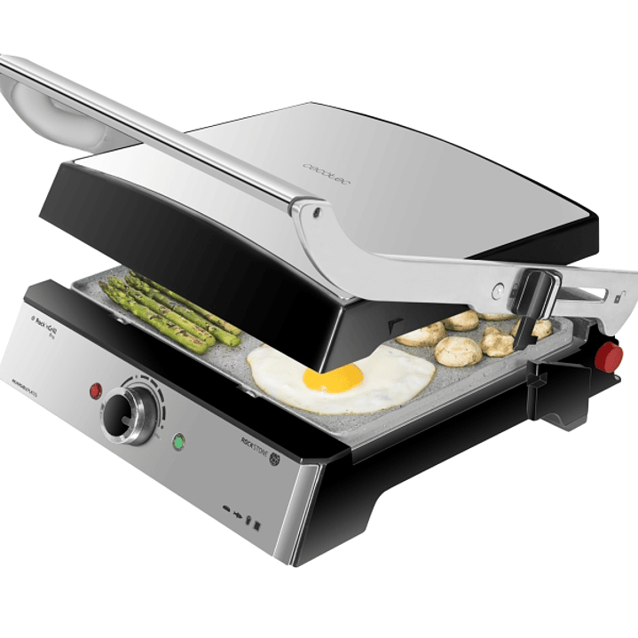 Cecotec Rock'nGrill Pro Parrilla Electrica - 2000W - Antiadherente - Placas Extraibles y Reversibles - Apertura 180º - Libre de PTFE y PFOA - Pinza -  1