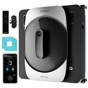 Cecotec Conga Windroid 1290 DoubleSpray Connected T Robot Limpiacristales - Incluye 3 Mopas - Navegacion Inteligente - Cuadrado - 5 Modos - Potente Su
