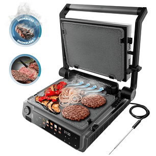 Cecotec Rock'nGrill 2000 Smash PerfectCook Parrilla Electrica - 2000W - Sonda de Temperatura Inteligente - Placas Extraibles y Reversibles - Control T