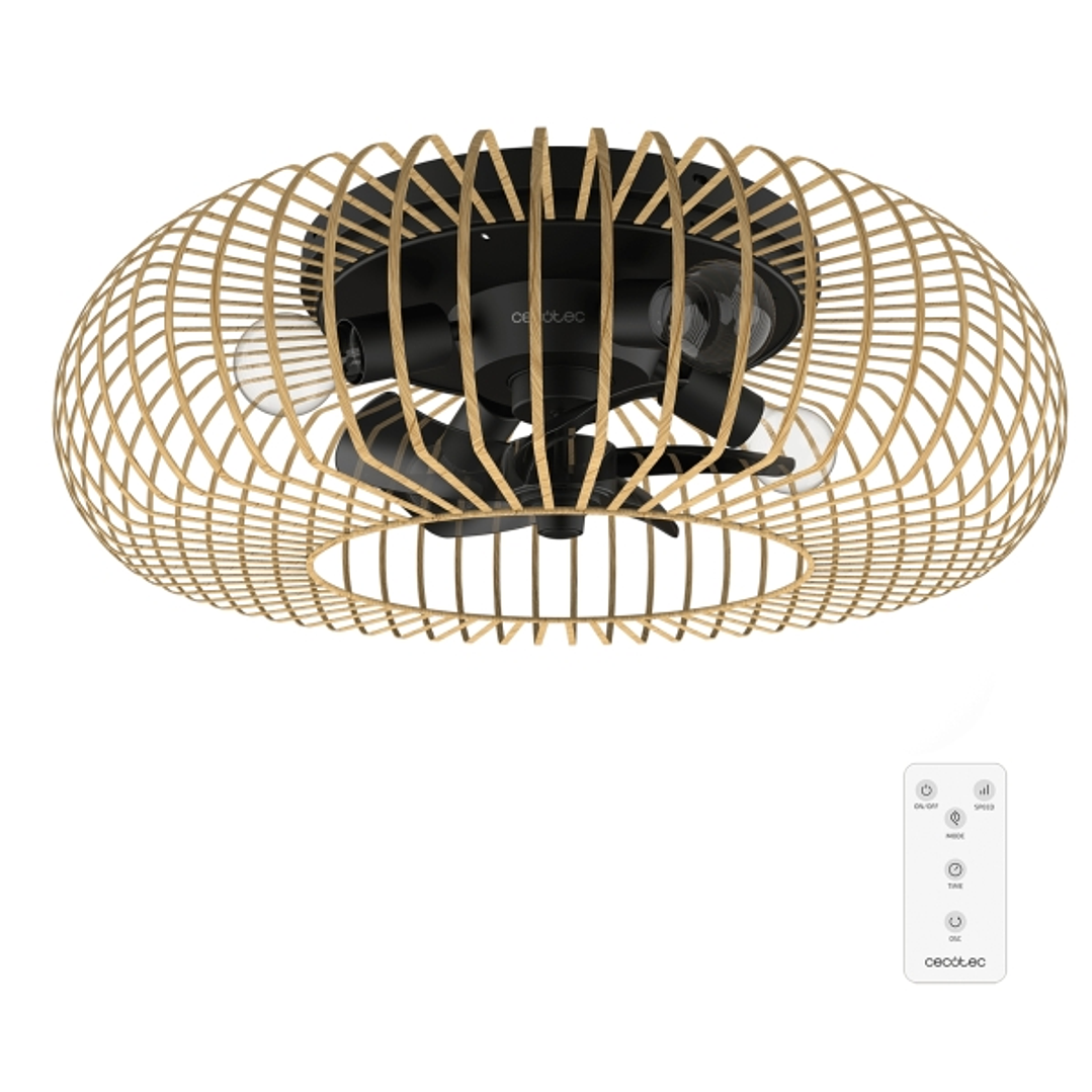 Cecotec EnergySilence LampAero 600 Natural WhiteWood Ventilador de Techo con 5 Aspas y Luz - 20W - Tulipa de Madera - Lampara con 3 Tonos - Temporizad 1