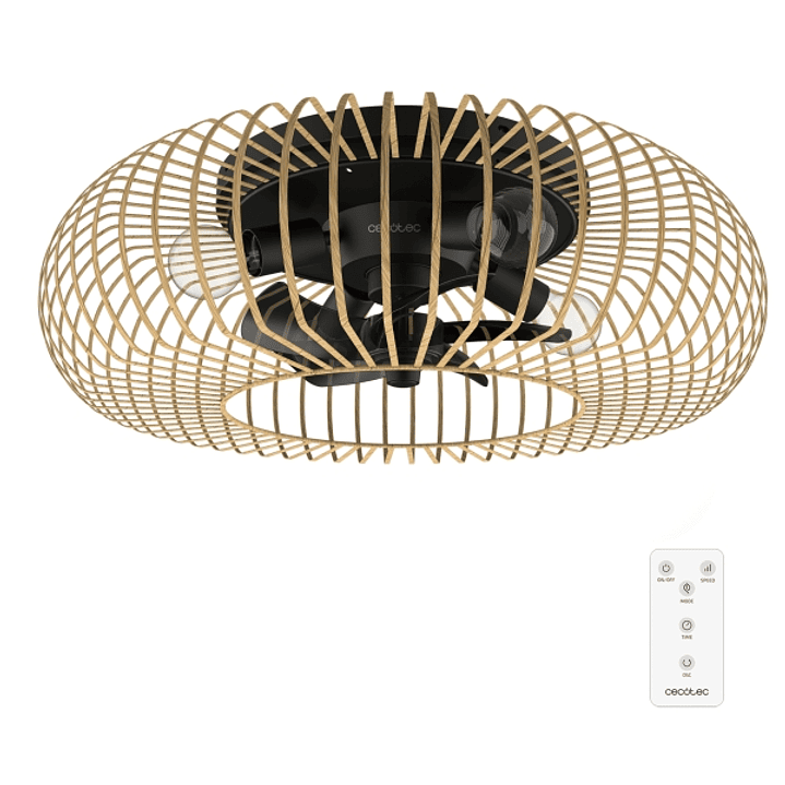 Cecotec EnergySilence LampAero 600 Natural WhiteWood Ventilador de Techo con 5 Aspas y Luz - 20W - Tulipa de Madera - Lampara con 3 Tonos - Temporizad 1