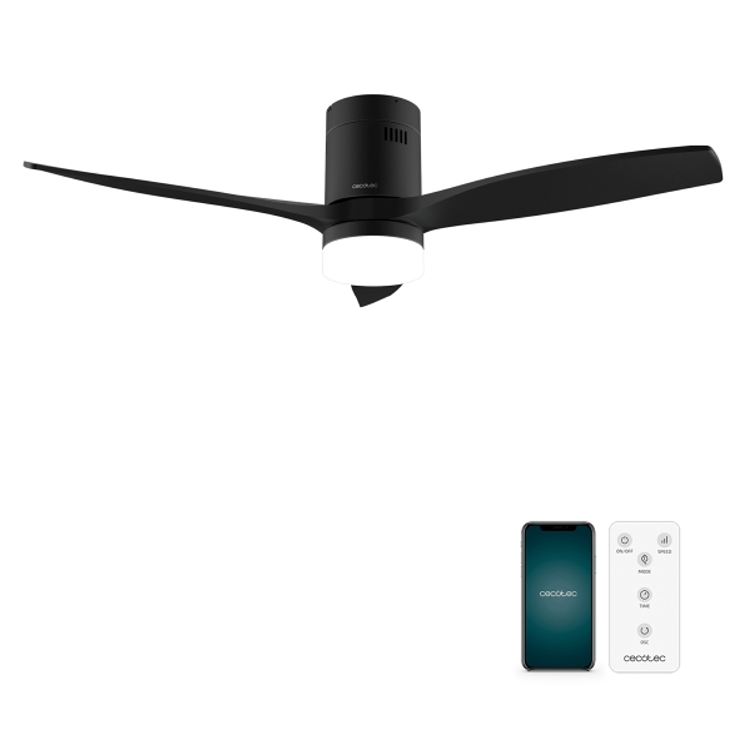 Cecotec EnergySilence Aero 5600 Aqua BlackandBlack Connected Ventilador de Techo con 3 Aspas y Luz LED Integrada - 40W - Diametro de 52