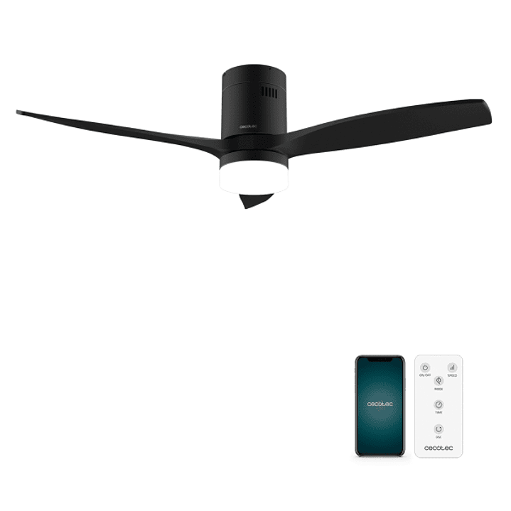 Cecotec EnergySilence Aero 5600 Aqua BlackandBlack Connected Ventilador de Techo con 3 Aspas y Luz LED Integrada - 40W - Diametro de 52