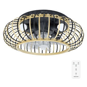 Cecotec EnergySilence LampAero 600 Natural Wood Ventilador de Techo con 5 Aspas y Luz - 20W - Tulipa de Madera - Lampara con 3 Tonos - Temporizador - 