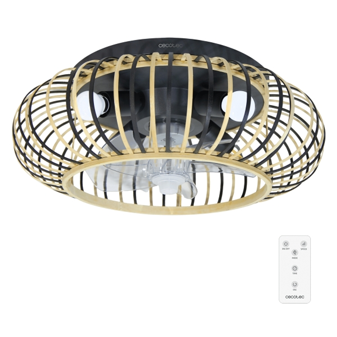Cecotec EnergySilence LampAero 600 Natural Wood Ventilador de Techo con 5 Aspas y Luz - 20W - Tulipa de Madera - Lampara con 3 Tonos - Temporizador -  1