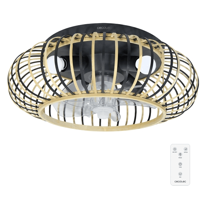 Cecotec EnergySilence LampAero 600 Natural Wood Ventilador de Techo con 5 Aspas y Luz - 20W - Tulipa de Madera - Lampara con 3 Tonos - Temporizador -  1