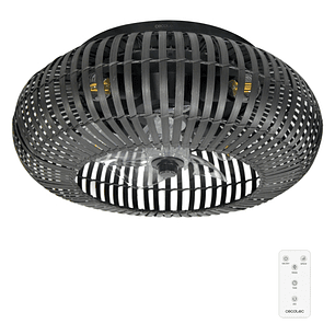 Cecotec EnergySilence LampAero 600 Natural DarkWood Ventilador de Techo con 5 Aspas y Luz - 20W - Tulipa de Madera Negra - 3 Tonos - Temporizador - 3 
