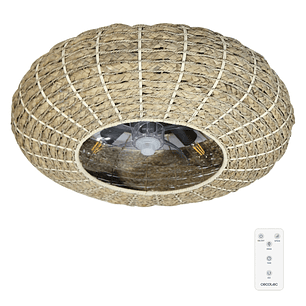 Cecotec EnergySilence LampAero 650 Natural Wicker Ventilador de Techo con 5 Aspas y Luz - 20W - Tulipa de Yute - Lampara con 3 Tonos - Temporizador - 