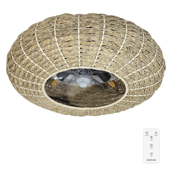 Cecotec EnergySilence LampAero 650 Natural Wicker Ventilador de Techo con 5 Aspas y Luz - 20W - Tulipa de Yute - Lampara con 3 Tonos - Temporizador -  1