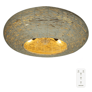 Cecotec EnergySilence LampAero 600 Natural Wicker Ventilador de Techo con 5 Aspas y Luz - 20W - Tulipa de Yute - Lampara con 3 Tonos - Temporizador - 