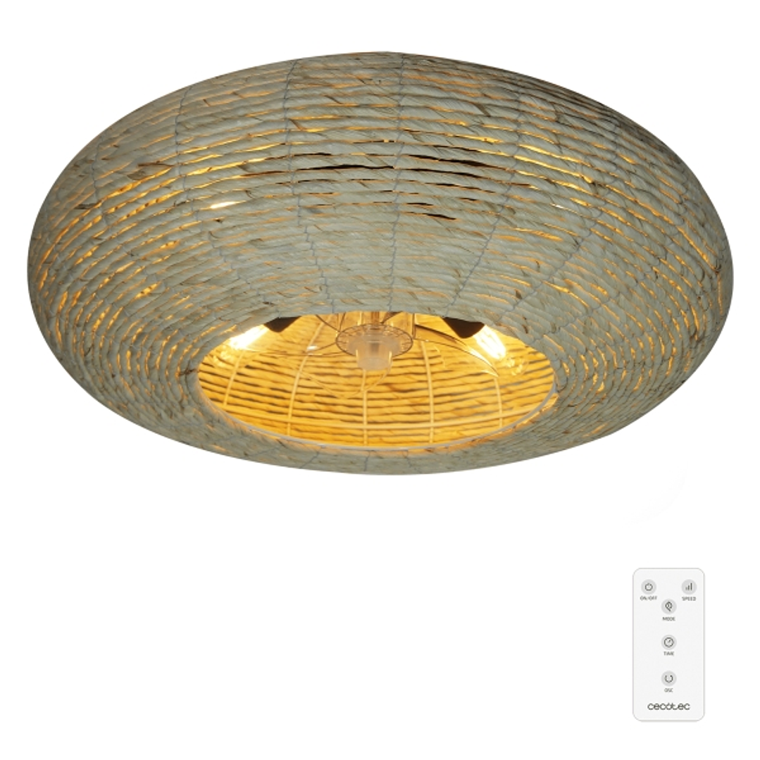 Cecotec EnergySilence LampAero 600 Natural Wicker Ventilador de Techo con 5 Aspas y Luz - 20W - Tulipa de Yute - Lampara con 3 Tonos - Temporizador -  1