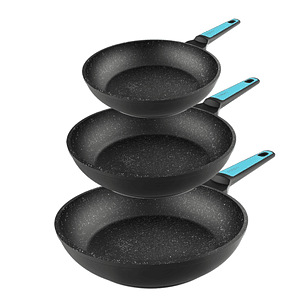Cecotec Polka Platinum Thunder Pack de 3 Sartenes de 18, 22 y 26cm - Aluminio Forjado - Teflon Antiadherente - Apto Lavavajillas - Compatible con Indu