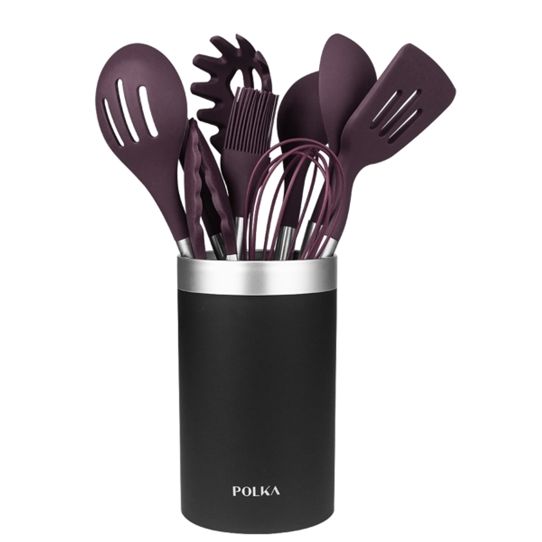 Cecotec Polka Experience Titan Pack de 9 Utensilios de Cocina - Mango de Acero y Caucho Termoplastico - Silicona Antiadherente - Resistente hasta 220° 1