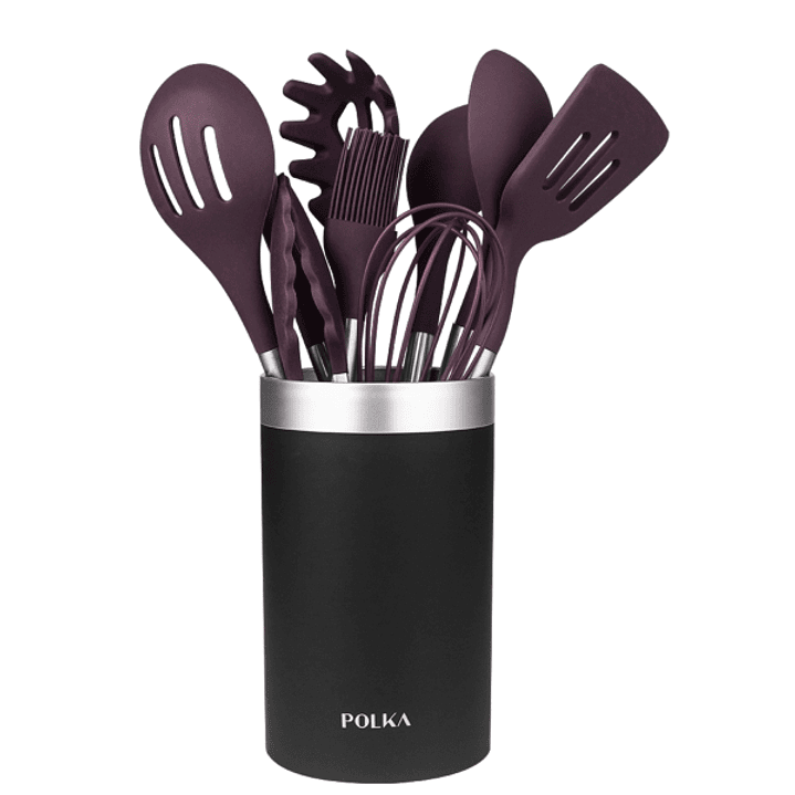 Cecotec Polka Experience Titan Pack de 9 Utensilios de Cocina - Mango de Acero y Caucho Termoplastico - Silicona Antiadherente - Resistente hasta 220° 1