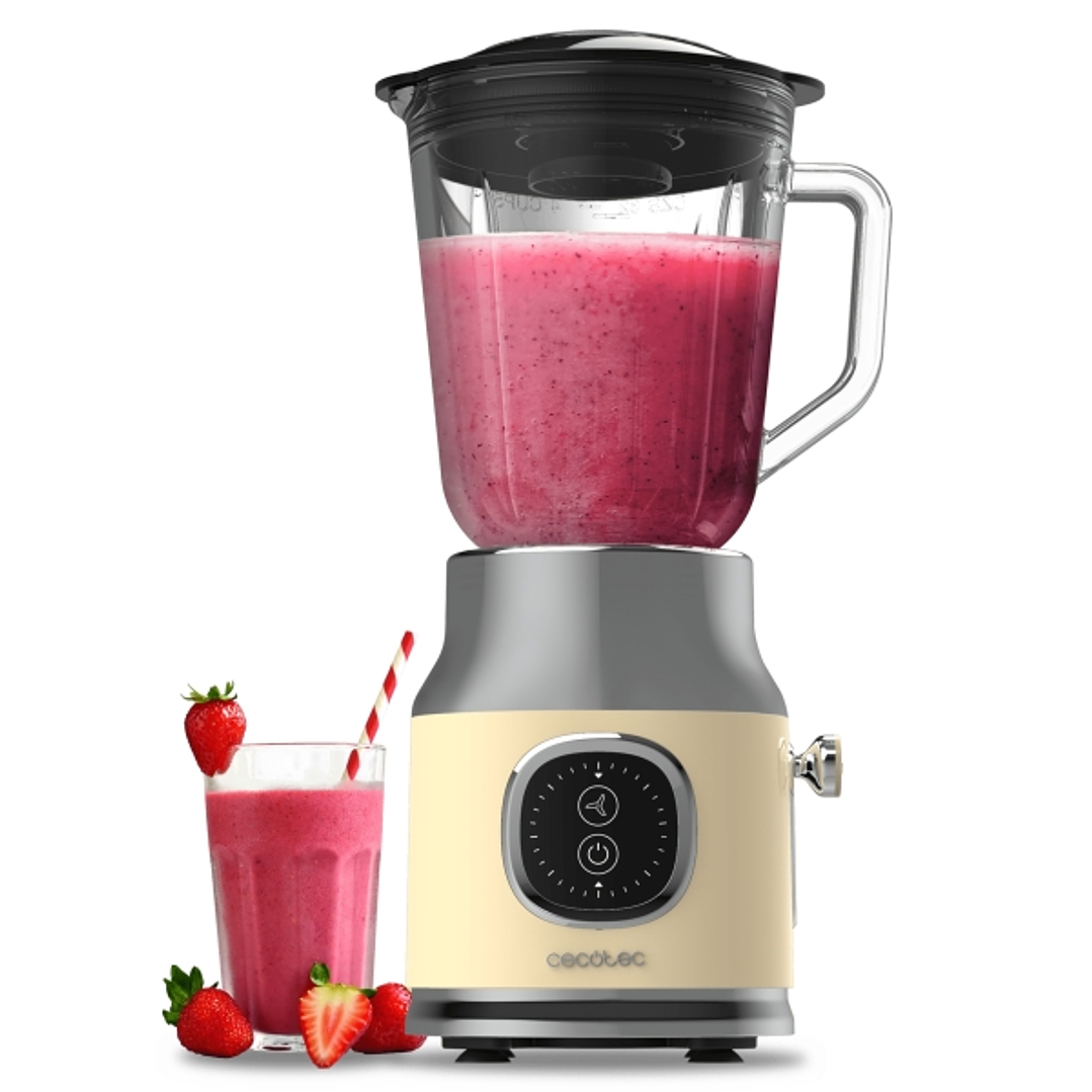 Cecotec RetroTwist Batidora de Vaso - Potencia de 800W - Jarra de 1L - Cuchillas de Titanio - Funcion Pulse - Motor de Cobre - Color Beige 1