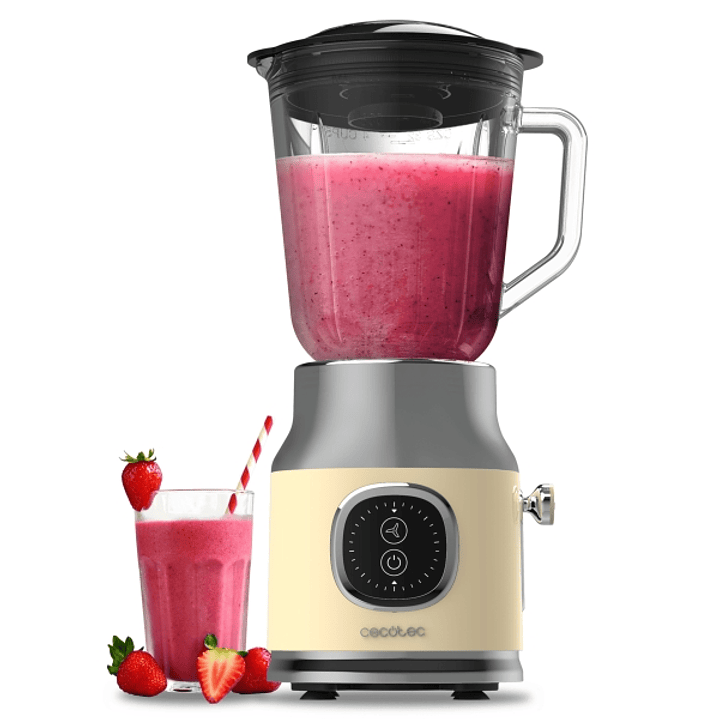Cecotec RetroTwist Batidora de Vaso - Potencia de 800W - Jarra de 1L - Cuchillas de Titanio - Funcion Pulse - Motor de Cobre - Color Beige 1