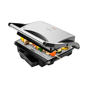 Cecotec Rock'nGrill 1000 Parrilla Electrica - 1000W - Antiadherente - Placa Flotante Ajustable - Bandeja Recogegrasas - Asa de Tacto Frio - Guardado V