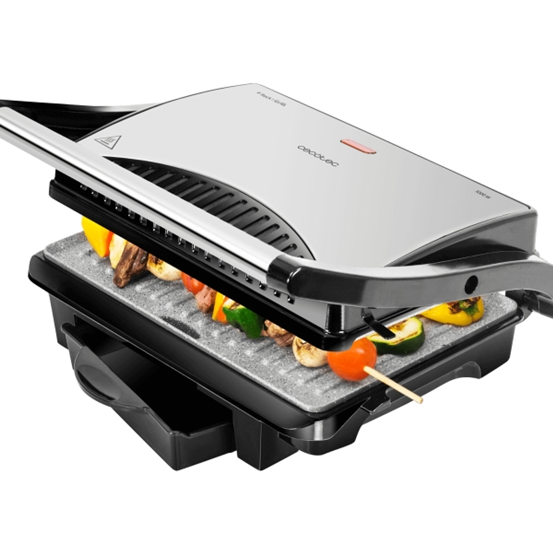 Cecotec Rock'nGrill 1000 Parrilla Electrica - 1000W - Antiadherente - Placa Flotante Ajustable - Bandeja Recogegrasas - Asa de Tacto Frio - Guardado V 1