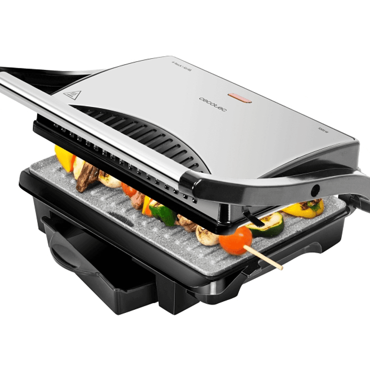 Cecotec Rock'nGrill 1000 Parrilla Electrica - 1000W - Antiadherente - Placa Flotante Ajustable - Bandeja Recogegrasas - Asa de Tacto Frio - Guardado V 1