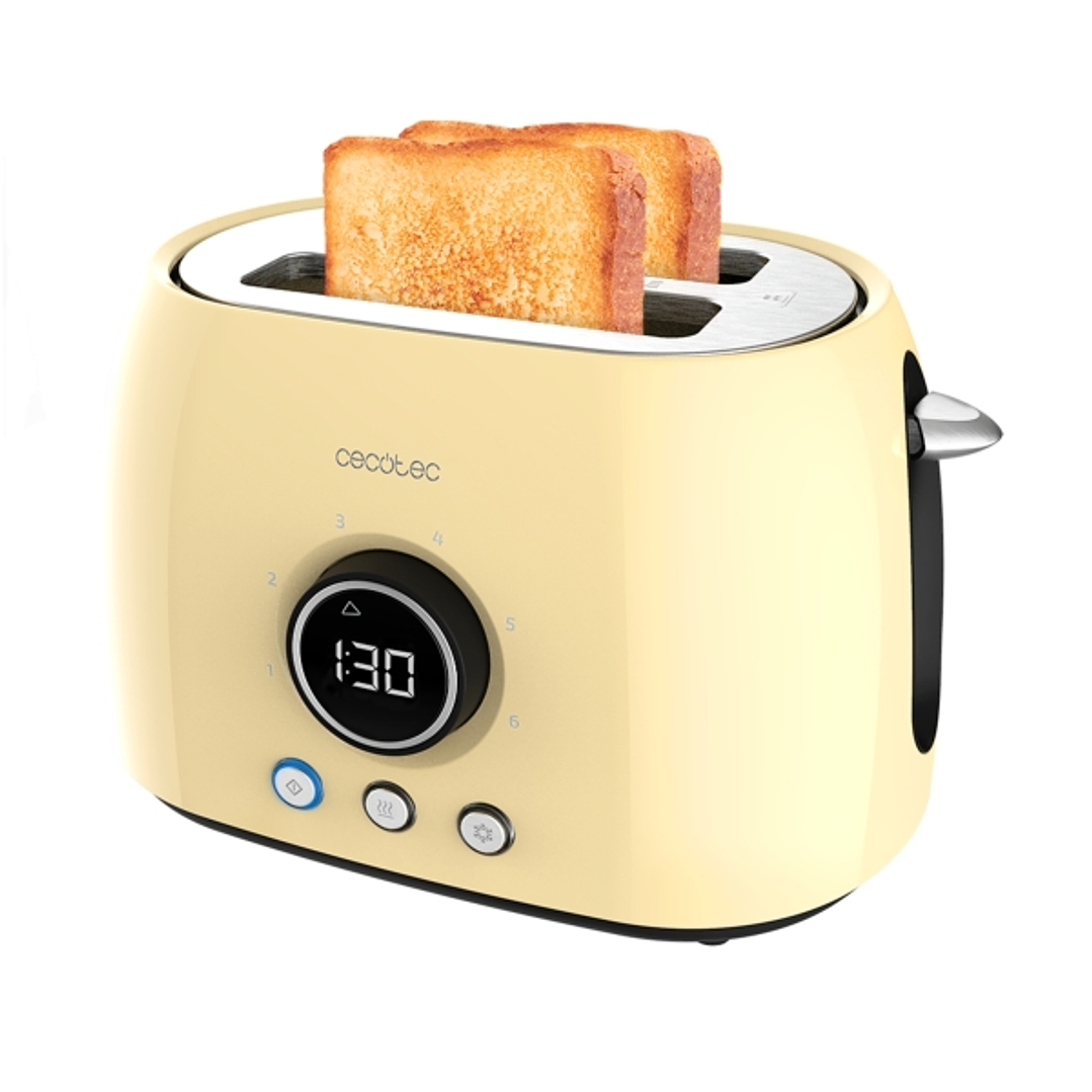 Cecotec ClassicToast 8000 Tostadora de Doble Ranura - 800W - Pantalla Digital - Ranura Ancha - 3 Funciones - Calienta Panecillos - 6 Niveles - Extra E 1