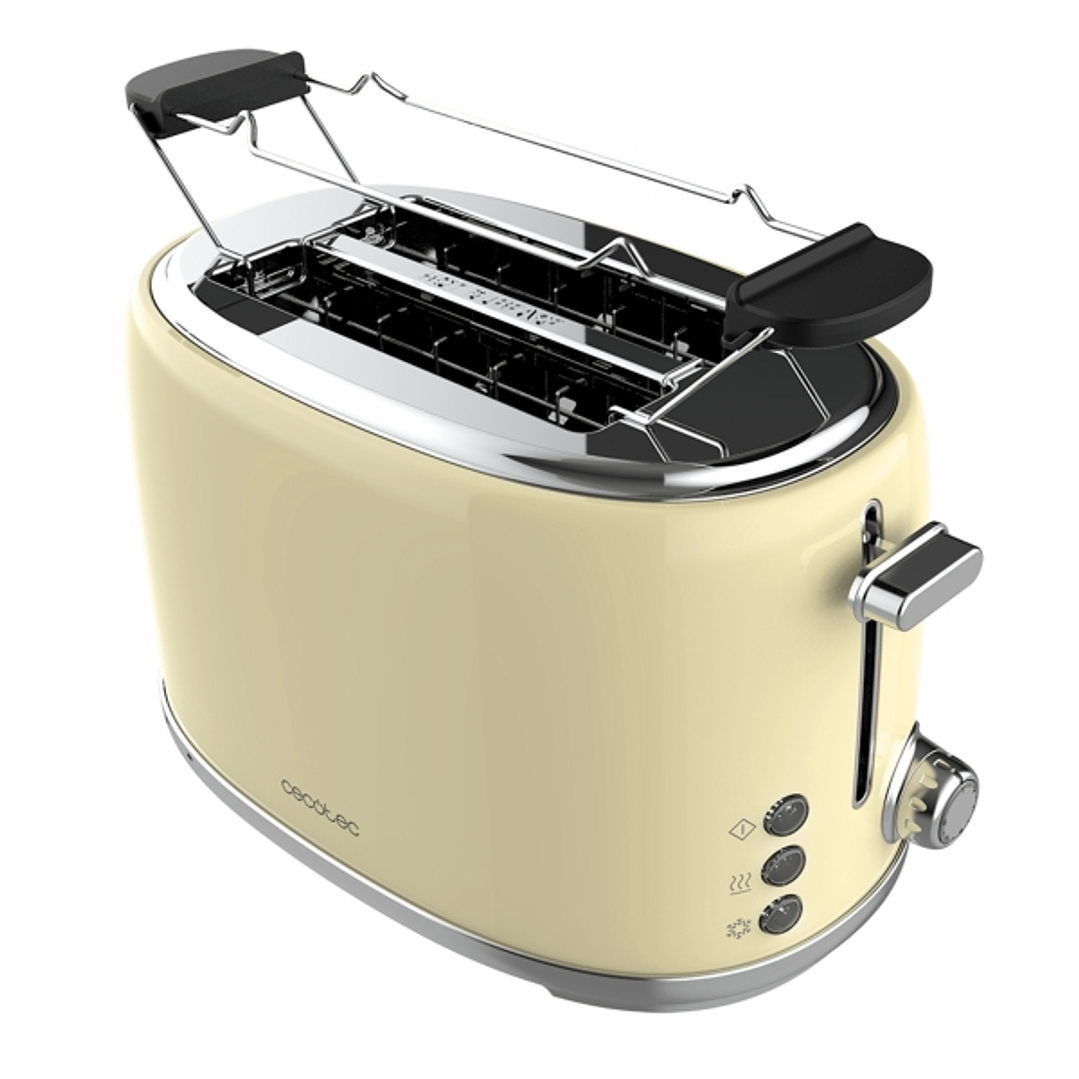 Cecotec Toast and Taste 1000 Retro Double Tostadora de Doble Ranura - 980W - Ranura Ancha - Acero Inoxidable - Autocentrado - Bandeja Recogemigas Extr 1