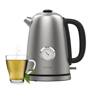 Cecotec Thermosense 620 Vintage Hervidor de Agua Electrico - Potencia de 2200W - Capacidad 1.7L - Acero Inoxidable - Termometro Analogico - Base Girat