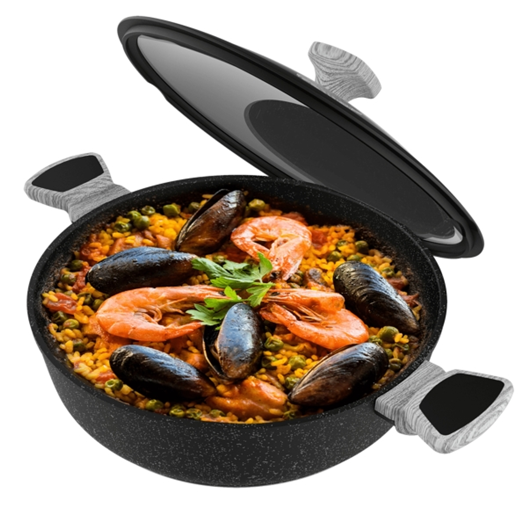 Cecotec Polka Exclusive Wood and Rock Olla Baja de Aluminio Forjado de 28cm - Capacidad de 4L - Revestimiento Antiadherente - Compatible con Induccion 1