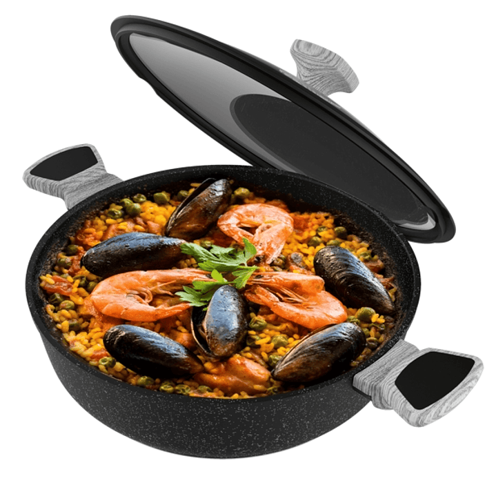 Cecotec Polka Exclusive Wood and Rock Olla Baja de Aluminio Forjado de 28cm - Capacidad de 4L - Revestimiento Antiadherente - Compatible con Induccion 1