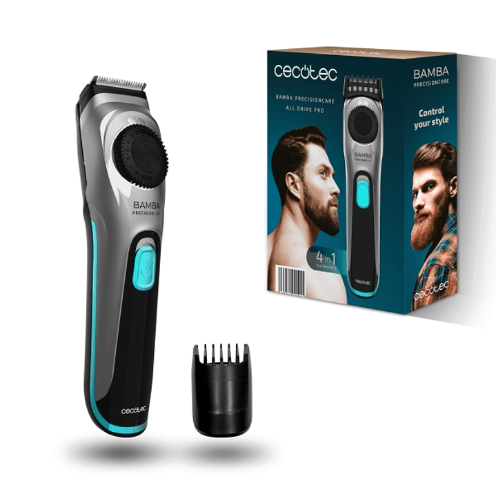 Cecotec Bamba PrecisionCare AllDrive Pro Recortadora para Barba - Cuchillas de Titanio - Uso Inalambrico y con Cable - Autonomia 75min - Cuchillas Ext 1