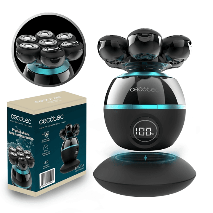 Cecotec Bamba PrecisionCare Skull Shaver Afeitadora Inalambrica para Cabeza - 7 Cuchillas Flotantes - Pantalla de Bateria - Base de Carga - Autonomia  1